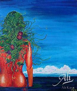 Tree Nymph, a fantasy painting by Ali Kayn, female nude, water, morning glory, fantastic; 280x334